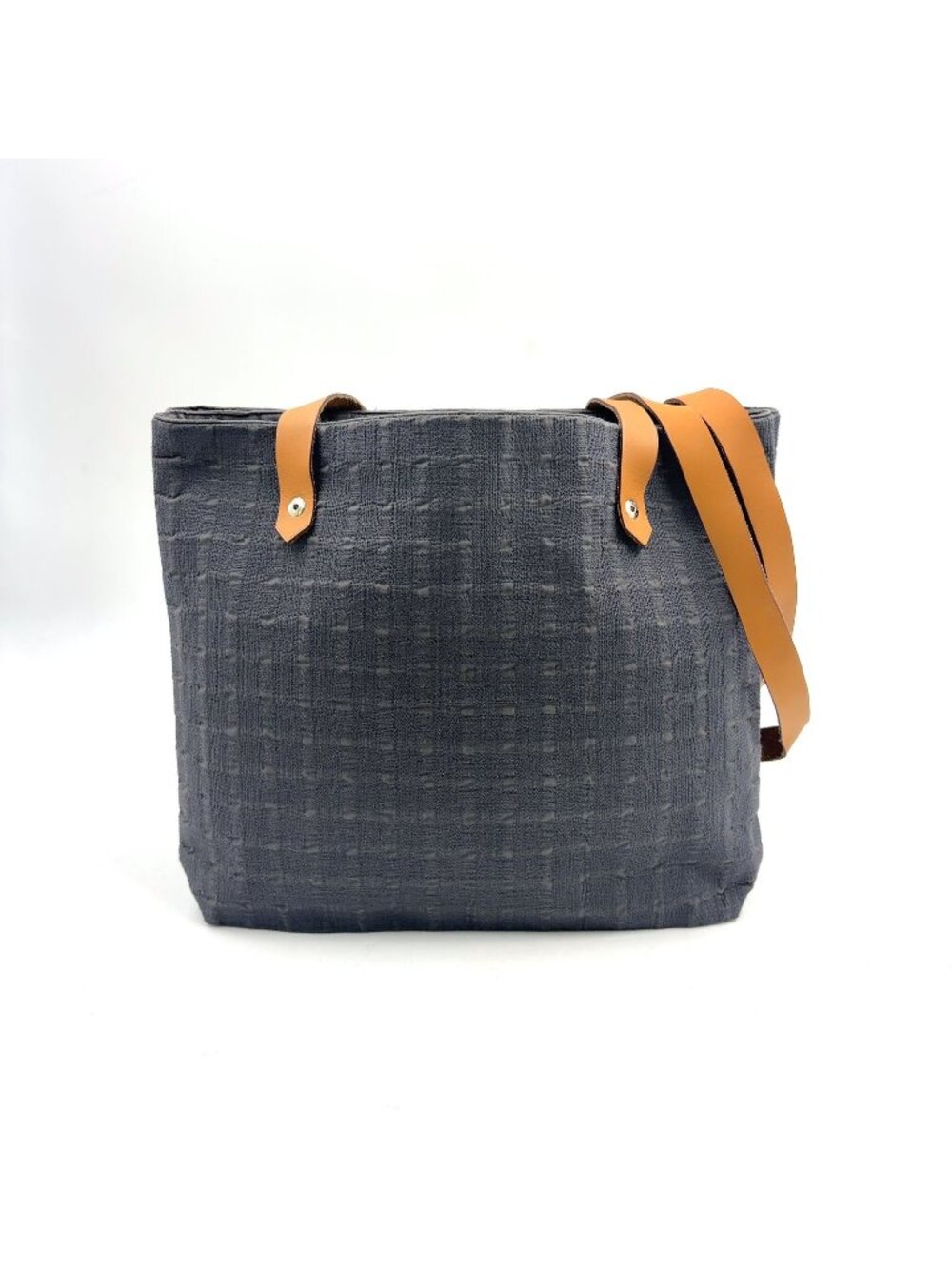 Hermes Amedaba Kabadu Poche Leather Canvas Gray Beige Tote Bag Silver
